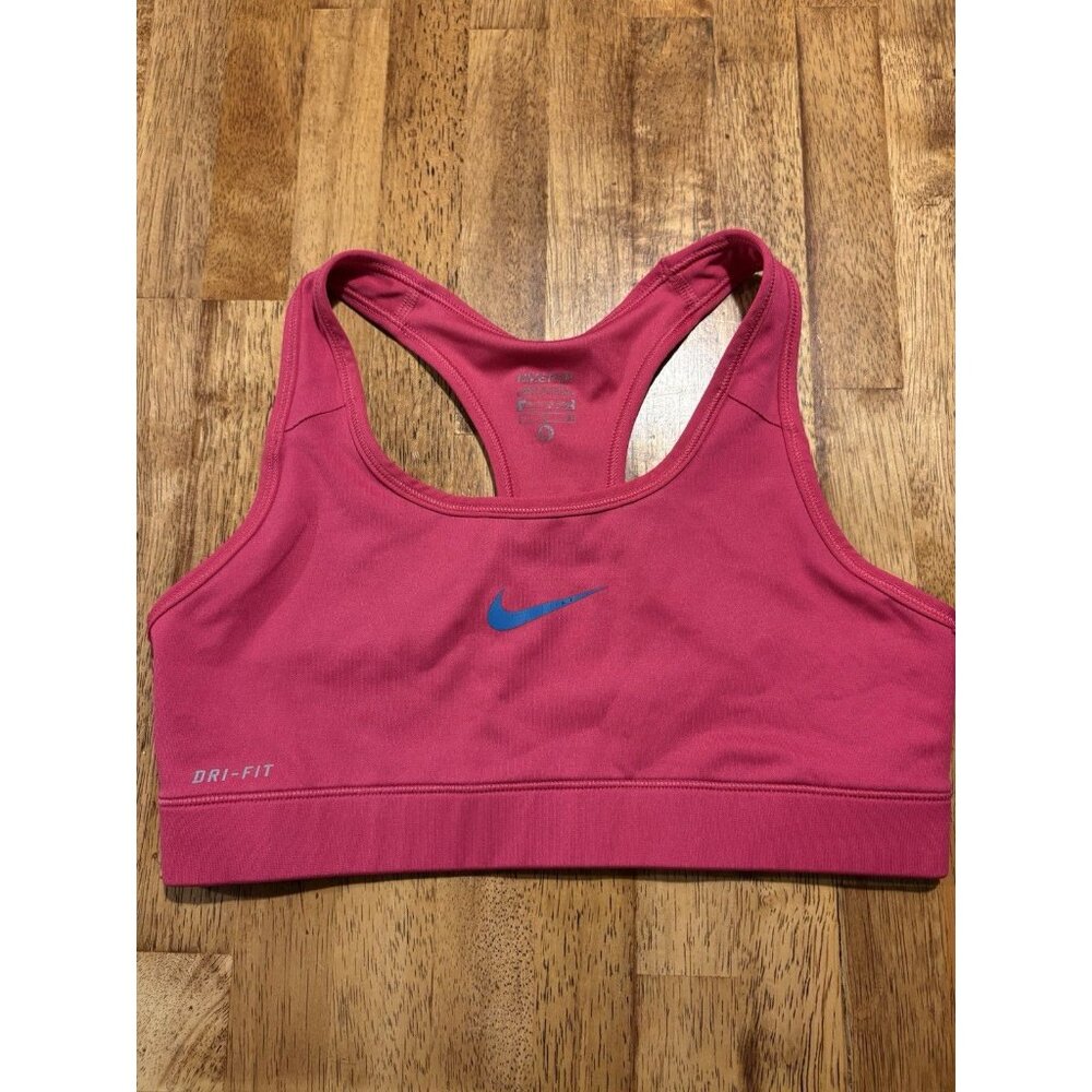 NIKE Dri-Fit Sports Bra Size Small Magenta Pink‎ Blue Swoosh Gym Running Outdoor